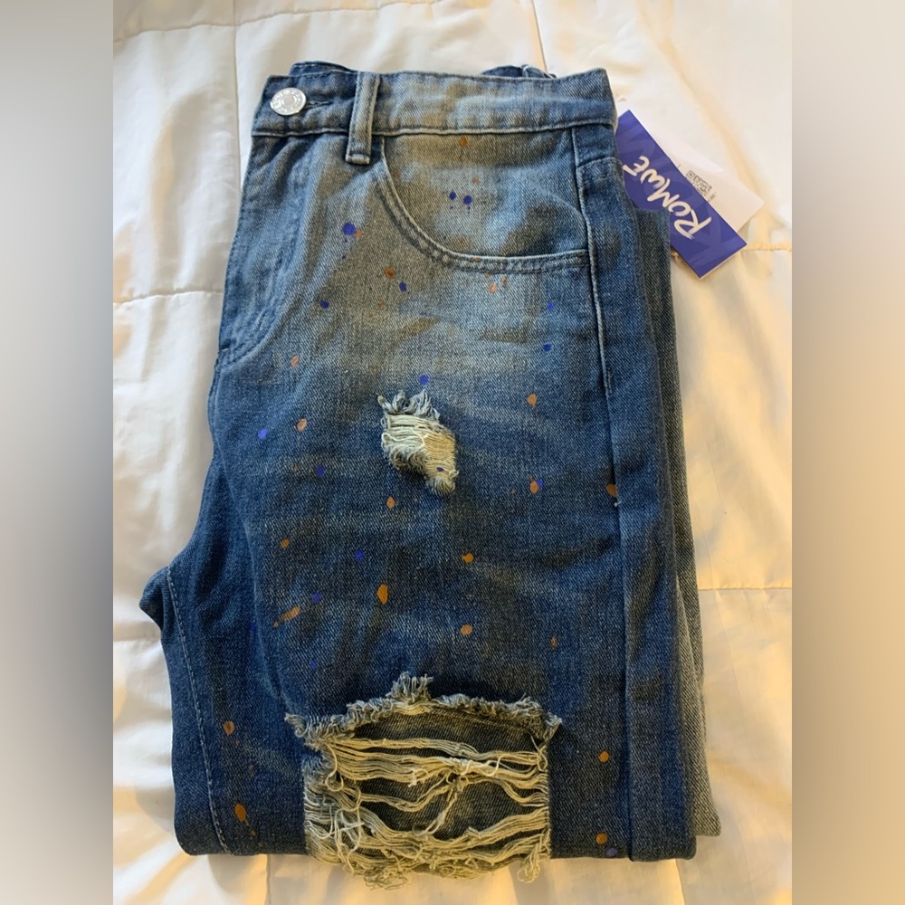 Mens (Size 28) Dark Denim Paint Splatter Destroyed Jeans